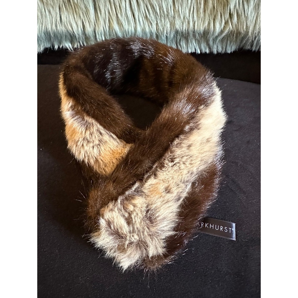 PARKHURST Faux Fur Collar Scarf Wrap Headband Warm Beige Brown